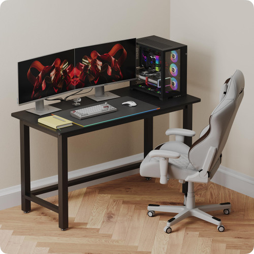 Fday 51" Home Office Desk Modern Computer Desk 51.2x23.6x29.5 inches PC Table with Thicken Frame Industrial Style Sturdy Metal Frame Furniture for Writing Gaming Black+Black