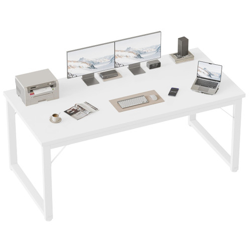 Mericonia 54 Inch Computer Desk, 1" Thick Heavy Duty Industrial Office Desk, Modern Simple Study Writing Table for Home Office Bedroom Workstation, White
