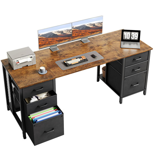 ODK 63 inch Computer Desk with File Drawers Cabinet, Modern Office Desk with Large Storage for Home Office, Study, Gaming, Vintage