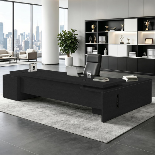 WYBFCWY Executive L Shaped Office Desk,1″Thick Tabletop,Large Office Desk with Storage Cabinet,Modern Computer Desk for Home Office or Workspace,Multiple Sizes & Colors
