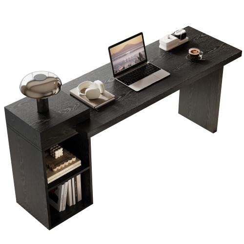 BFJDM 67 inch Modern Executive Office Desk with Storage Black Large Computer Desk for Home Office Heavy Duty Study Writing Table Business Workstation,Living Room