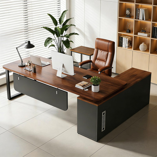 SimpArt L Shaped Executive Desk with Storage Cabinet and Drawers, Large Office Desk with Cable Management, Reversible Corner Computer Desk, Modern Workstation for Business Office