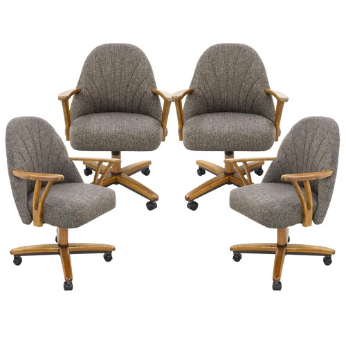 Chromcraft Set of 4 Chairs w/Swivel Tilt, Luxe Wooden Arm All-Metal Pedestal Base Chairs with Wheels for Kitchen