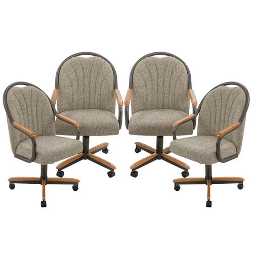 Chromcraft Douglas Set of 4 Casual Dining Chairs Classic Swivel Tilt Dining Chairs with Casters, Wooden Arm Metal Base Chairs with Rolling Wheels for Kitchen & Dining Room