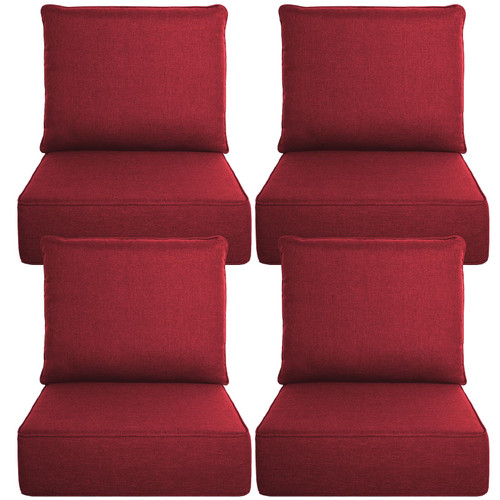 Belord Luxury 6" Thick Outdoor Cushion 4 Set - 24 x24 Inch 28D Sponge Filling Fade-Resistant Chair Cushion, Spill Proof Removable Patio Furniture Replacement Cushion for Sofa Bench Swing - Red