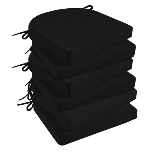 Basic Beyond Chair Cushions for Dining Chairs 6 Pack, Kitchen Chair Cushions with Ties and Non Slip Backing, 16 x 16 inches Chair Pads for Dining Chairs (Black)