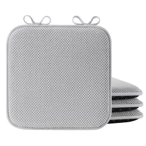 puredown® Chair Cushions for Dining Chairs, Set of 4 Memory Foam Seat Cushions with Non-Slip Backing & Ties, 16" x 16" x 1.5", Comfortable & Supportive Dining Chair Pads for Kitchen, Light Grey