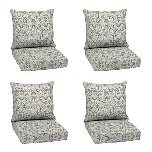 Arden Outdoor Deep Seat Cushion Set (4-Pack), 24 in x 24 in, Weather-Proof, Rain-Proof, Fade Resistant Patio Cushion for Chair, Sofa, and Couch Neutral Aurora Damask