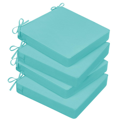 Basic Beyond Outdoor Chair Cushions for Patio Furniture, Waterproof Outdoor Seat Cushions Set of 4 18 x 18, Patio Chair Cushions Set of 4 with Ties and Handle, Teal