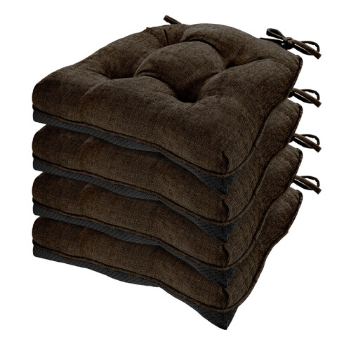 HARBOREST Chair Cushions for Dining Chairs Set of 4 - Chenille Tufted Kitchen Chair Cushions with Ties and Non-Slip Bottom, Foam Chair Pads for Dining Chairs, 17" x 17", Chocolate