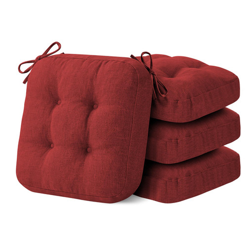 IASEAHK Chair Cushions for Dining Chairs, Dining Chair Cushions, Tufted Indoor Chair Pads with Ties & Non Slip Backing, Seat Cushions for Kitchen Chairs 16.5” x 16.5” x 3.5”, Set of 4, Red
