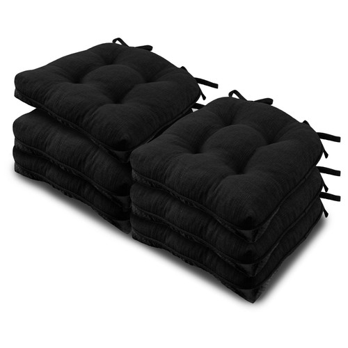 Basic Beyond Chair Cushions for Dining Chairs 6 Pack, Chair Cushion with Ties and Non Slip Backing, 15.5 x 15.5 inches Tufted Chair Pads for Dining Chairs, Black