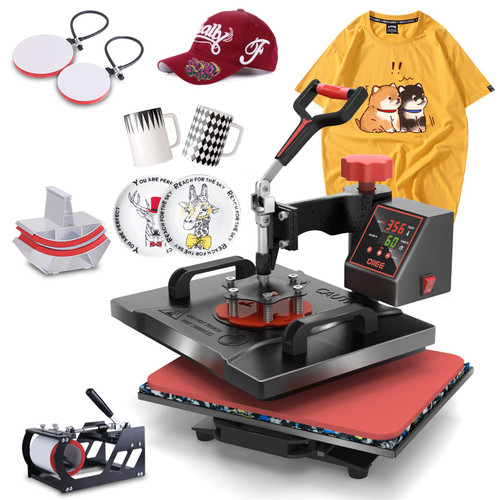 OIIEE Heat Press Machine 5 in 1 Combo Heat Press 12 x 15 Inch Heat Transfer Machine 360-Degree Swing Away Digital Shirt Printing Multifunction Heat Transfer Sublimation for T Shirts Mugs Hat Plate Cap