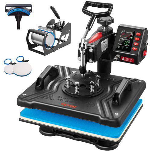 VEVOR 5 in 1 Heat Press Machine 12x15 Inch, 360° Swing Away Shirt Press Machine - Digital Professional Heat Transfer Tshirt Press Machine, Sublimation Heat Press for T Shirts Hat Cap Mug Plate
