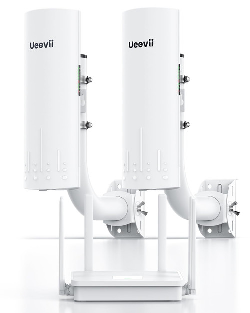 UeeVii CPE450 Wireless Bridge and WR3000K WiFi Router Kit, 5.8G 3KM Point to Point Wireless Bridge Outdoor to Shop Barn Garage Building Network Kit Solution, Outdoor WiFi Bridge(2PCS), Plug and Play