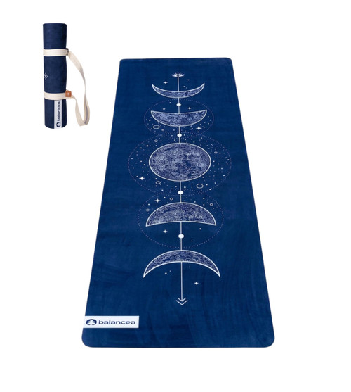 Yoga Mat With Strap 5mm Non Slip Suede & TPE - Blue Eco-Friendly Fitness & Exercise Mat for Home Gym, Pilates, Hot Yoga, and Meditation - Lightweight Durable 72 x 24 inch Workout Mat for Women, Men