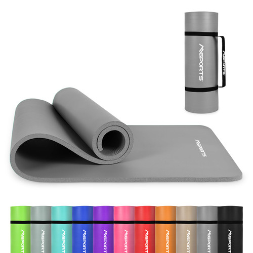 MSPORTS Thick Yoga Mat Premium Non Slip – Extra Comfortable Exercise Mat for Home Workouts, Pilates, Stretching & Gym – Cushioned NBR Foam, Yoga Mat with Strap, for Women & Men (Grey, 74. 5 x 32 x 0.6 in)