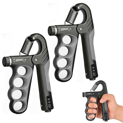 Hautrely 2PCS Hand Gripper Strengthener, 11-220LB Adjustable Resistance Grip Strength Trainer with Counter, Forearm Exerciser for Injury Recovery and Muscle Building (Grey)