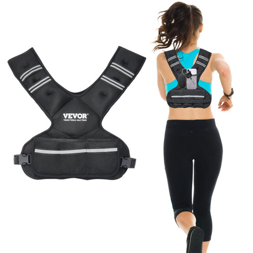 VEVOR Adjustable Weighted Vest, 20-32lb Weight Vest with 6 Ironsand Weights and Reflective Stripe, Body Weight Vest Exercise Set for Men Women, Workout Equipment for Strength Training Running Jogging