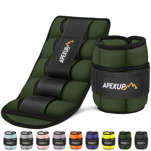 APEXUP 10lbs/Pair Adjustable Ankle Weights for Women and Men, Modularized Leg Weight Straps for Yoga, Walking, Running, Aerobics, Gym, Physical Therapy (Green)
