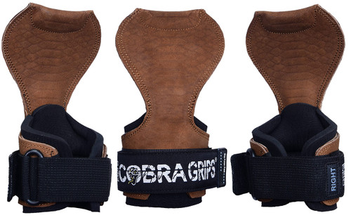 Cobra Grips Weight Lifting Gloves with Adjustable Neoprene Padded Wrist Wraps - Heavy Duty Alternative to Power Lifting Hooks for Deadlifts (PRO Brown Sway Leather)