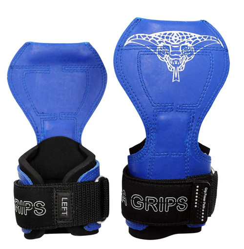 Cobra Grips Weight Lifting Gloves with Adjustable Neoprene Padded Wrist Wraps - Heavy Duty Alternative to Power Lifting Hooks for Deadlifts (PRO Blue Rubber)