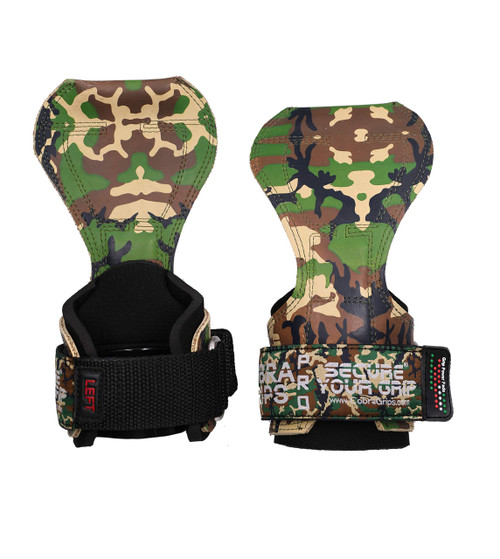 Cobra Grips Weight Lifting Gloves with Adjustable Neoprene Padded Wrist Wraps - Heavy Duty Alternative to Power Lifting Hooks for Deadlifts (PRO Green CAMO Rubber)