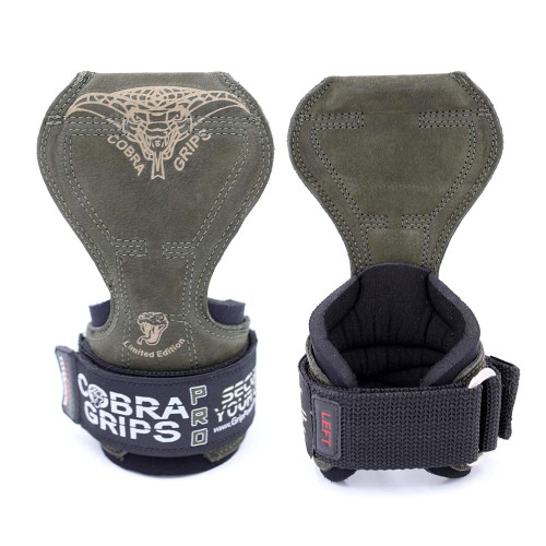 Cobra Grips Weight Lifting Gloves with Adjustable Neoprene Padded Wrist Wraps - Heavy Duty Alternative to Power Lifting Hooks for Deadlifts (PRO Green Leather)