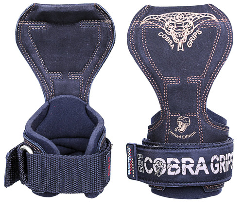 Cobra Grips Weight Lifting Gloves with Adjustable Neoprene Padded Wrist Wraps - Heavy Duty Alternative to Power Lifting Hooks for Deadlifts (PRO Black Leather)