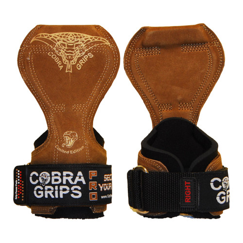 Cobra Grips Weight Lifting Gloves with Adjustable Neoprene Padded Wrist Wraps - Heavy Duty Alternative to Power Lifting Hooks for Deadlifts (A PRO Brown Leather)
