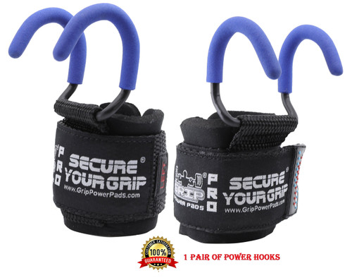 Best Weight Lifting Rod Hooks Heavy Duty Wrist Wraps Power Weight Lifting Training Gym Grips Straps Set of 2 (Blue, Women-Wrist Size Small/Medium)