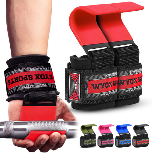 WYOX Weight Lifting Hooks for Deadlift, Pull Ups & Rows – Heavy Duty Wrist Support Grips to Lift Heavier, Reduce Grip Fatigue & Improve Performance – Padded Straps for Men & Women