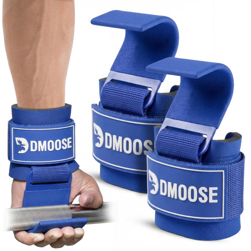 DMoose Fitness Weight Lifting Hooks (Pair) for Deadlifts, Pull Ups, Rows & Shrugs - Anti-Rip Nylon Strap Hand Grips with Thick Wrist Padding - Heavy Duty Wrist Straps for Weightlifting & Gym Workouts