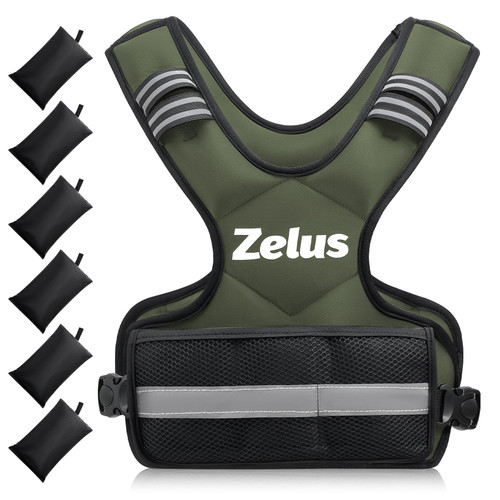 ZELUS Weighted Vest for Men and Women, Adjustable Body Weight Vest Exercise Set for Workouts, 4-10lb/11-20lb/20-32lb with 6 Ironsand Weights for Cardio Strength Training Walking Jogging, 4-10lb. Green