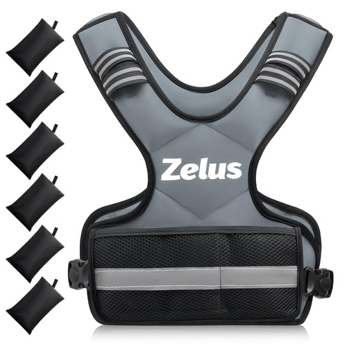 ZELUS Weighted Vest for Men and Women, Adjustable Body Weight Vest Exercise Set for Workouts, 4-10lb/11-20lb/20-32lb with 6 Ironsand Weights for Cardio Strength Training Walking Jogging, 4-10lb. Gray