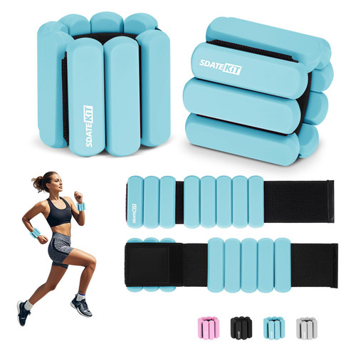 Wrist and Ankle Weights for Women & Men 2 Pack (1lb Each), Adjustable Silicone Wearable Arm & Leg Weights for Pilates, Gym, Yoga, Cardio, Strength Training (Blue)