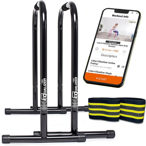 Lebert Fitness EQualizers | Frank Medrano Signature Series Equalizer Dip Bars | Total Body Pull Up Bar | Hip Resistance Band | Black Matte XXL