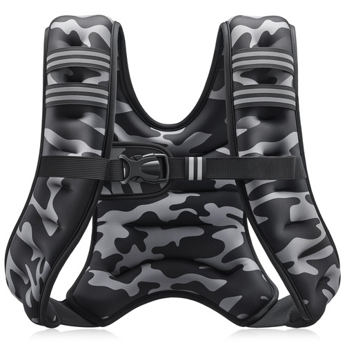 ZELUS Weighted Vest, 6lb/8lb/12lb/16lb/20lb/25lb/30lb Weight Vest for Men Women with Storage Pocket Reflective Strips for Workout Strength Training Running Muscle Building, Black Camo (12 lb)