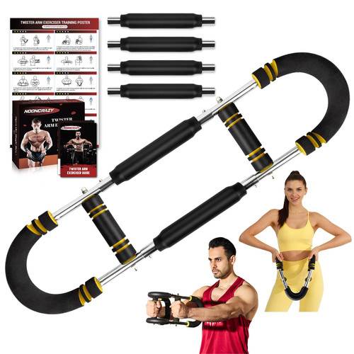 Twister Arm Trainer, 30-120 lbs Adjustable Twister Arm Chest Exerciser with 4 Spring & Poster for Men & Women, Detachable Power Twister Home Fitness Equipment for Enhancing Upper Body Muscle -Yellow