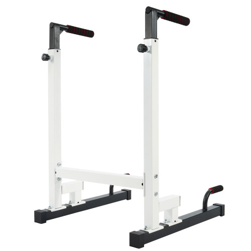 BalanceFrom Multi-Function Dip Stand Dip Station Dip bar with Improved Structure Design, 500-Pound Capacity, White