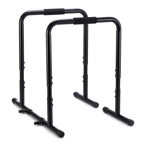 OLIXIS Dip Bar, Adjustable Heavy Duty Dip Bar Station with Soft High-Density Foam Handles, Stabilizer Parallel Parallette Bar Fitness Equipment for Home, Gym, Patio, Office - Black