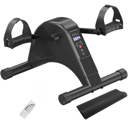 12-Levels Mini Exercise Bike Under Desk with LCD Display, Quiet Electric Bidirectional Bicycle Pedals for Home for Seniors, Stationary Bike Under Desk for Leg & Arm Physical Therapy Exerciser, Black