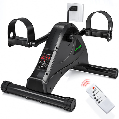 HOMGIM Motorized Mini Exercise Bike Electric Pedal Exerciser for Seniors Rehab Training, Under Desk Bike Pedal Exerciser for Arm/Leg Fitness & Physical Therapy, 6 Levels Speed Adjustment (Black)