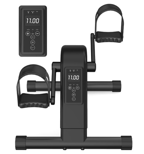 Under Desk Bike Pedal Exerciser for Seniors, 12-Level Electric Mini Exercise Bike with LCD, Quiet Motorized Arm & Leg Pedaler for Seniors at Home, Black