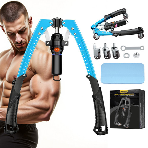 Twister Arm Trainer, 3 in 1 Hydraulic Power Chest Workout Equipment with Ab Roller Wheels and Hooks, Adjustable 22-440lbs Arm Trainer for Men Women, Home Gym Equipment for Full Body Strength Training