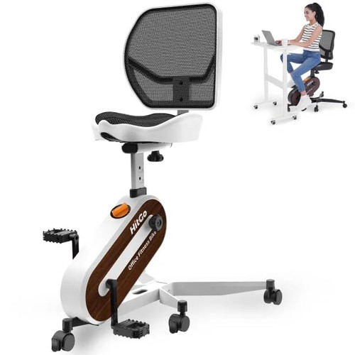 HitGo Office Exercise Bike Desk Chair,330 lbs Heavy Duty Under Desk Bike with 9-Level Height Adjustable Seat 24.4"-33.8",8-Level Resistance & Rolling Wheels,Quiet Fitness Chair for Home Office,White
