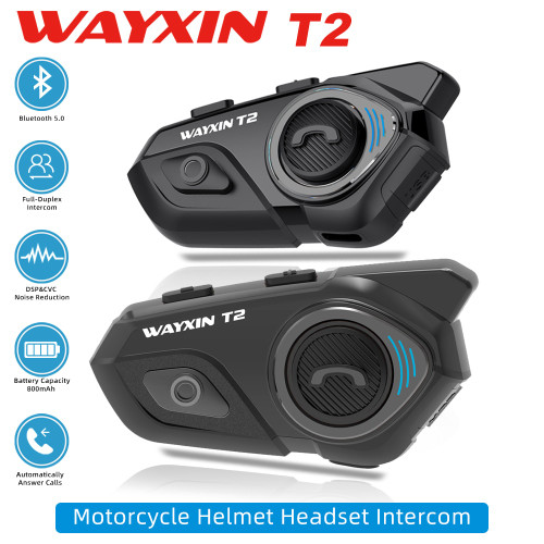 WAYXIN T2 Motorcycle Helmet Headset For 2 Rider Bluetooth Intercom Headphone 