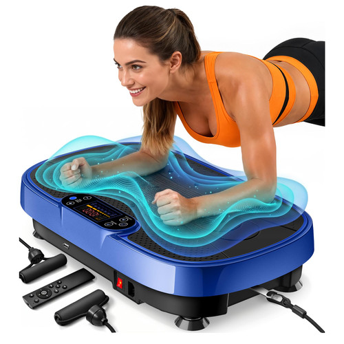 Vibration Plate Exercise Machine for Weight Loss and Lymphatic Drainage - 330lb Vibrating Platform for Home Gym Workout, Full Body Shaker Pilates Equipment with 2 Bands for Women and Men - Blue