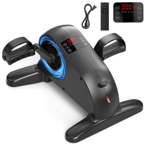 HOMGIM Mini Exercise Bike, Under Desk Bike Pedal Exerciser for Seniors & Adults, Electric Motorized Foot and Arm Pedal Machine for Physical Therapy, Rehabilitation, 12 Level, Black