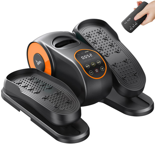 MERACH Under Desk Elliptical Machine, Leg Exerciser While Sitting for Seniors with Remote Control & 12-Speeds, Quiet Portable Electric Seated Pedal Exerciser Machine for Home Office（Orange）